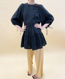 レーヨンポリエステル ギャザー チュニックブラウス