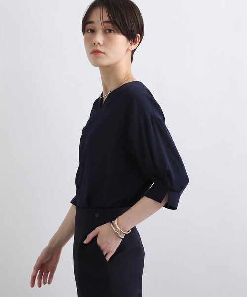 INDIVI（インディヴィ）の「◆【洗える】袖ボリュームブラウス（シャツ/ブラウス・レディース・ライトグリーン/ライトベージュ/ブラウン系その他/ネイビー・05/13/15 /19/38）」の7枚目の写真