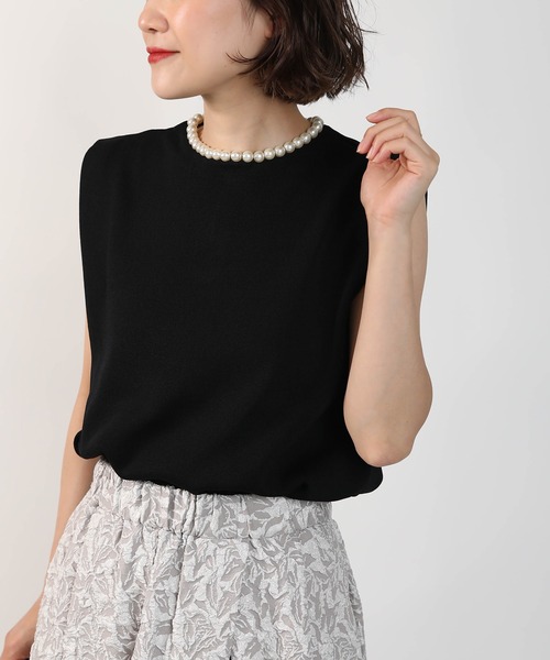 PICCIN(ピッチン)の「ネックパールノースリーブニット(ニット/セーター・レディース・ブラック/オフホワイト/モカ・M)」の15枚目の写真