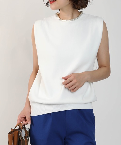 PICCIN(ピッチン)の「ネックパールノースリーブニット(ニット/セーター・レディース・ブラック/オフホワイト/モカ・M)」の4枚目の写真