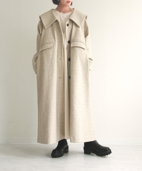notch.（ノッチ）の「ビッグカラーコート（ステンカラーコート・レディース・ブラック/ベージュ/ブラウン・TM/M）」の21枚目の写真