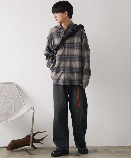 WYM LIDNM（ウィム バイ リドム）の「SUPER SOFT KAPOK CHECK SHIRT（シャツ/ブラウス・メンズ・チャコール/ブラウン/アッシュブラウン/グレー系・S/M/L）」の9枚目の写真