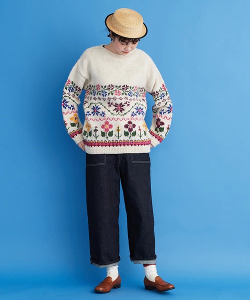 Malle（マル）の「malle ペルー手編み 花と雪セーター（ニット