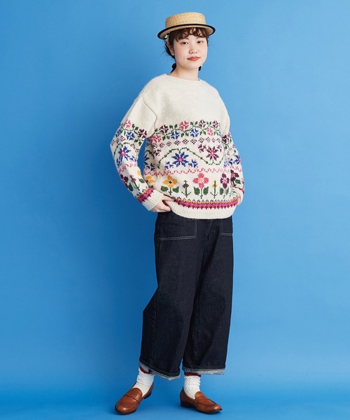 Malle（マル）の「malle ペルー手編み　花と雪セーター（ニット/セーター・レディース・アイボリー/ブラック・FREE）」の15枚目の写真