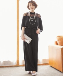 Retica（レティカ）の「パーティードレス 結婚式 パンツスタイル セットアップ ケープデザイン デコルテレース ウエストリボン ワイドパンツ 大きいサイズ 20代 30代 お呼ばれ 二次会 パンツドレス（パンツドレス）」