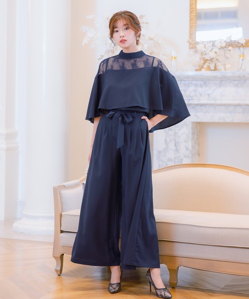 パーティードレス パンツスタイル セットアップ ケープデザイン