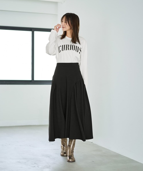 STYLE DELI（スタイルデリ）の「ラウンドギャザーフレアスカート（スカート・レディース・ブラック/ブルー・01/02）」の10枚目の写真