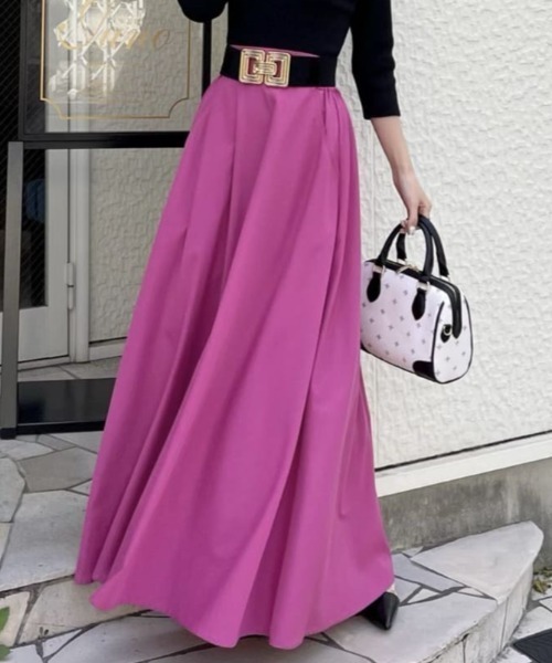 ROYAL PARTY(ロイヤルパーティー)の「【丈が選べる】ベルト付ワイドスカート(スカート・レディース・ベージュ/ピンク/ブラック・FREE/SHORT)」の3枚目の写真