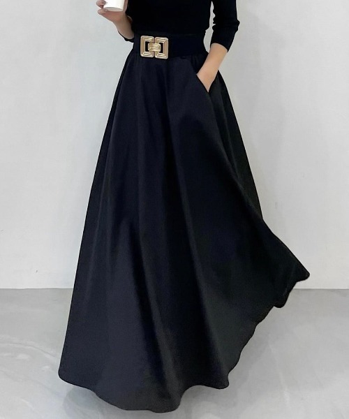 ROYAL PARTY(ロイヤルパーティー)の「【丈が選べる】ベルト付ワイドスカート(スカート・レディース・ベージュ/ピンク/ブラック・FREE/SHORT)」の2枚目の写真