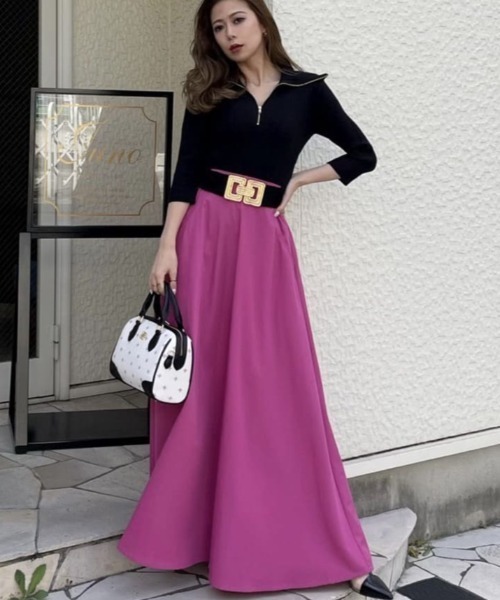 ROYAL PARTY(ロイヤルパーティー)の「【丈が選べる】ベルト付ワイドスカート(スカート・レディース・ベージュ/ピンク/ブラック・FREE/SHORT)」の10枚目の写真