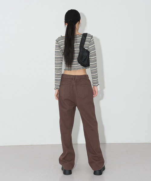 FOLLOWIN（フォロウィン）の「ストライプ斜めウェーブボタンクロップTシャツ（Tシャツ/カットソー・レディース・ブラック/ピンク/ブルー・FREE）」の11枚目の写真