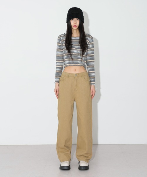 FOLLOWIN（フォロウィン）の「ストライプ斜めウェーブボタンクロップTシャツ（Tシャツ/カットソー・レディース・ブラック/ピンク/ブルー・FREE）」の17枚目の写真