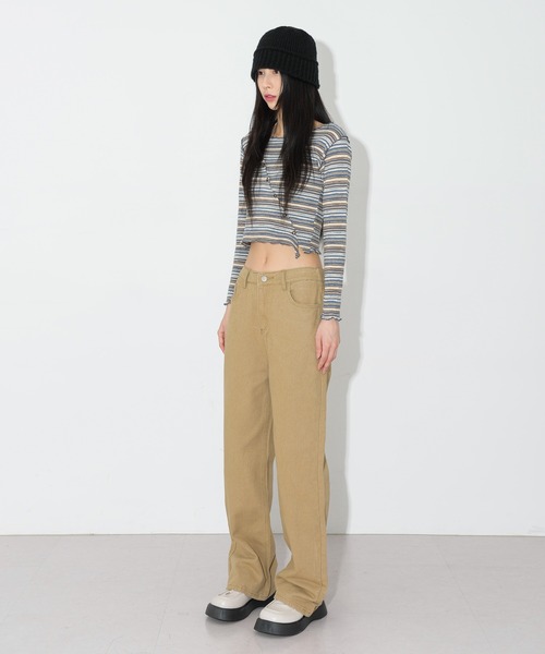 FOLLOWIN（フォロウィン）の「ストライプ斜めウェーブボタンクロップTシャツ（Tシャツ/カットソー・レディース・ブラック/ピンク/ブルー・FREE）」の18枚目の写真