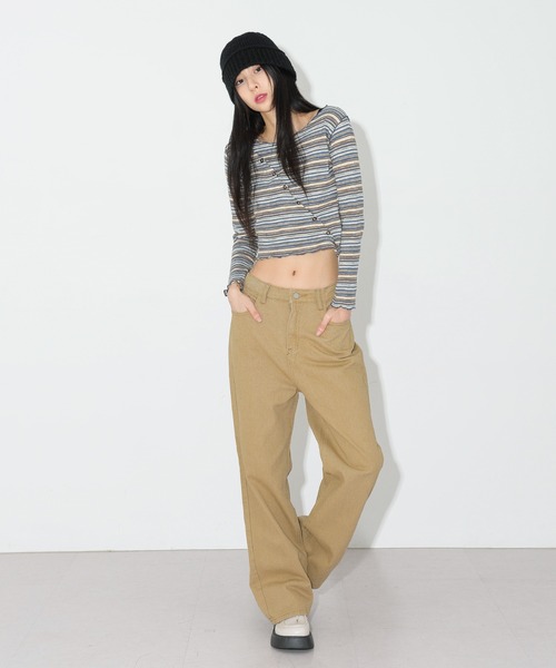 FOLLOWIN（フォロウィン）の「ストライプ斜めウェーブボタンクロップTシャツ（Tシャツ/カットソー・レディース・ブラック/ピンク/ブルー・FREE）」の22枚目の写真