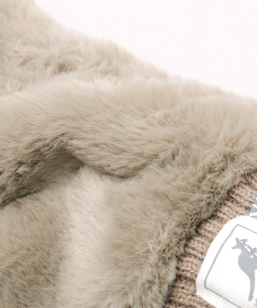 KANGOL（カンゴール）の「ストラップ付 ファー ミトングローブ / 裏ボア ミトン / 手袋 / フード付き フィンガーレスグローブ（手袋・レディース・ベージュ/ブラック・FREE）」の6枚目の写真