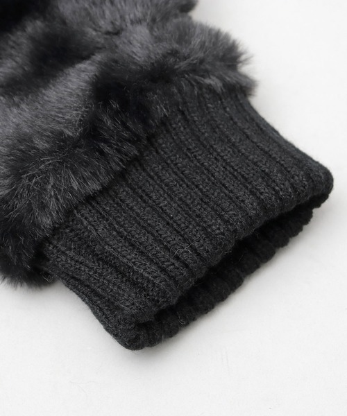 KANGOL（カンゴール）の「ストラップ付 ファー ミトングローブ / 裏ボア ミトン / 手袋 / フード付き フィンガーレスグローブ（手袋・レディース・ベージュ/ブラック・FREE）」の9枚目の写真