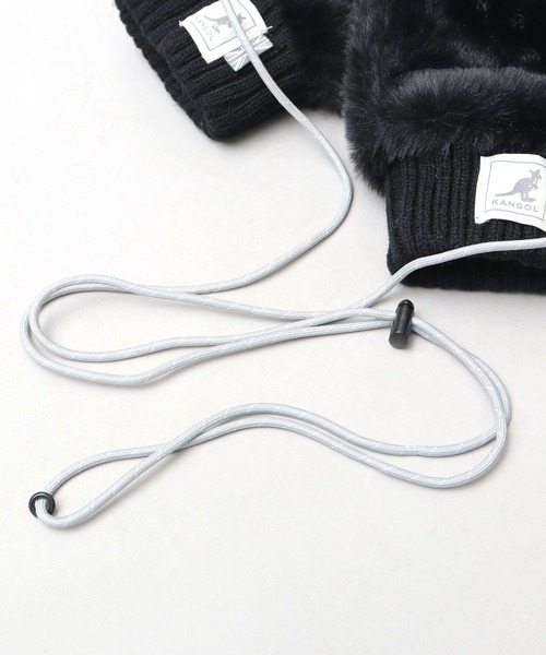 KANGOL（カンゴール）の「ストラップ付 ファー ミトングローブ / 裏ボア ミトン / 手袋 / フード付き フィンガーレスグローブ（手袋・レディース・ベージュ/ブラック・FREE）」の13枚目の写真