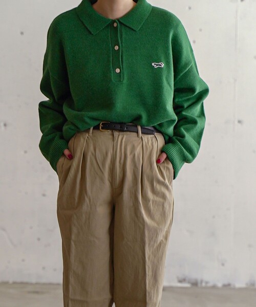 FREAK'S STORE(フリークスストア)の「TOWN CRAFT×FREAK'S STORE/タウンクラフト 別注 ポロニット(ニット/セーター・レディース・ブラック/グレー/オフホワイト/グリーン/ネイビー・フリ-)」の6枚目の写真