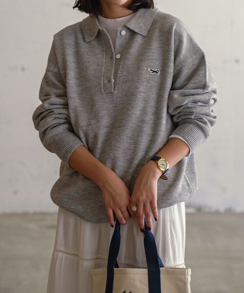 FREAK'S STORE(フリークスストア)の「TOWN CRAFT×FREAK'S STORE/タウンクラフト 別注 ポロニット(ニット/セーター・レディース・ブラック/グレー/オフホワイト/グリーン/ネイビー・フリ-)」の9枚目の写真
