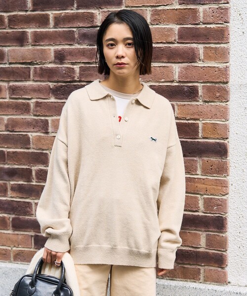 FREAK'S STORE(フリークスストア)の「TOWN CRAFT×FREAK'S STORE/タウンクラフト 別注 ポロニット(ニット/セーター・レディース・ブラック/グレー/オフホワイト/グリーン/ネイビー・フリ-)」の2枚目の写真