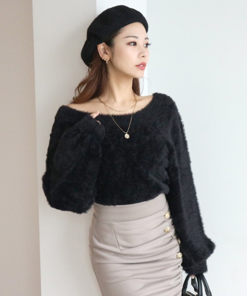 ROYAL PARTY(ロイヤルパーティー)の「シャギーニットトップス(ニット/セーター・レディース・ブラウン/ピンク/オフホワイト/ブラック・FREE)」の3枚目の写真