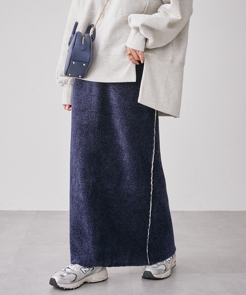 CIAOPANIC TYPY（チャオパニックティピー）の「モールヤーンWフェイスニットラインスカート（スカート・レディース・ネイビー/ブラウン/イエロー・ONE SIZE）」の2枚目の写真