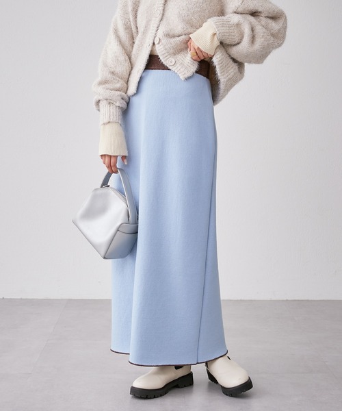 CIAOPANIC TYPY（チャオパニックティピー）の「モールヤーンWフェイスニットラインスカート（スカート・レディース・ネイビー/ブラウン/イエロー・ONE SIZE）」の4枚目の写真