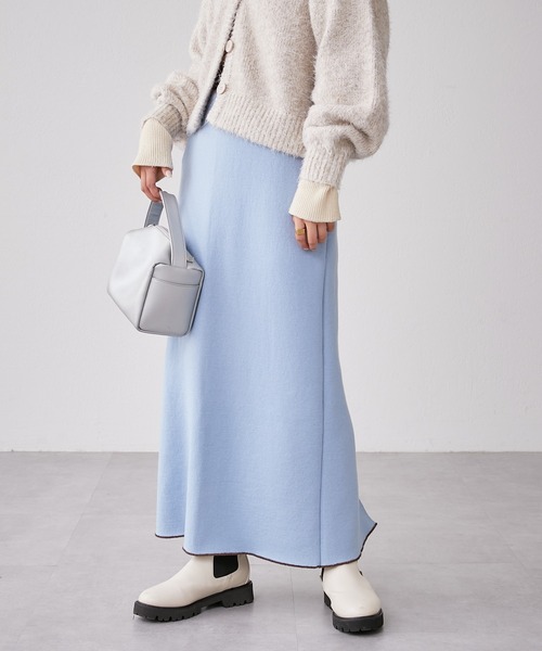 CIAOPANIC TYPY（チャオパニックティピー）の「モールヤーンWフェイスニットラインスカート（スカート・レディース・ネイビー/ブラウン/イエロー・ONE SIZE）」の6枚目の写真