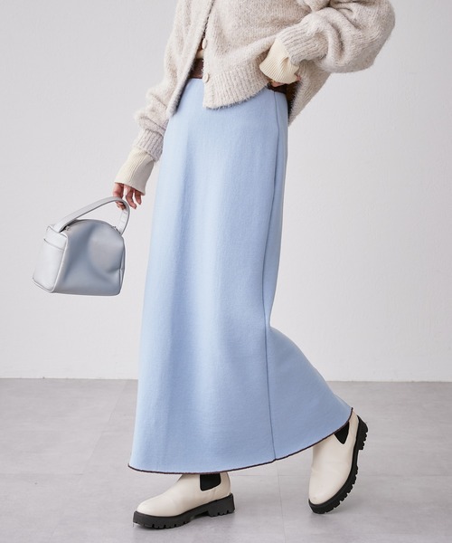 CIAOPANIC TYPY（チャオパニックティピー）の「モールヤーンWフェイスニットラインスカート（スカート・レディース・ネイビー/ブラウン/イエロー・ONE SIZE）」の7枚目の写真