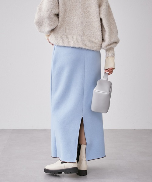 CIAOPANIC TYPY（チャオパニックティピー）の「モールヤーンWフェイスニットラインスカート（スカート・レディース・ネイビー/ブラウン/イエロー・ONE SIZE）」の8枚目の写真