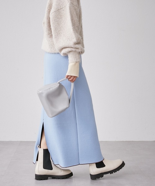 CIAOPANIC TYPY（チャオパニックティピー）の「モールヤーンWフェイスニットラインスカート（スカート・レディース・ネイビー/ブラウン/イエロー・ONE SIZE）」の9枚目の写真