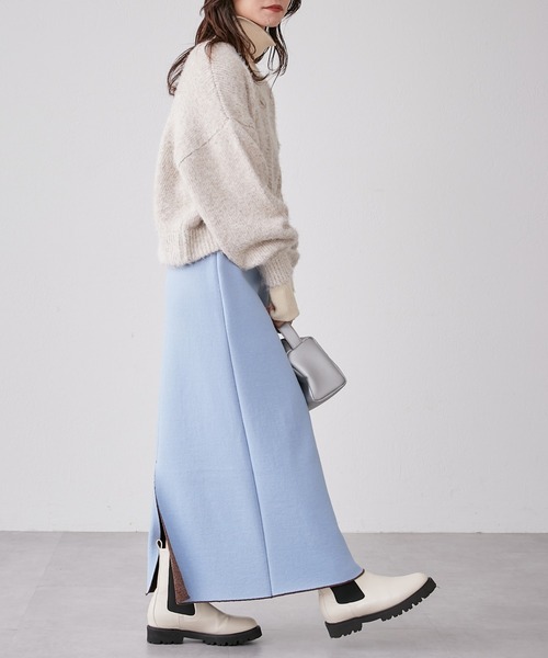 CIAOPANIC TYPY（チャオパニックティピー）の「モールヤーンWフェイスニットラインスカート（スカート・レディース・ネイビー/ブラウン/イエロー・ONE SIZE）」の15枚目の写真