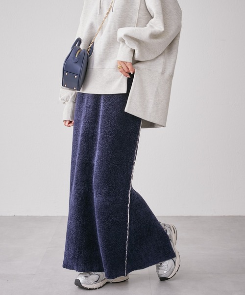 CIAOPANIC TYPY（チャオパニックティピー）の「モールヤーンWフェイスニットラインスカート（スカート・レディース・ネイビー/ブラウン/イエロー・ONE SIZE）」の17枚目の写真