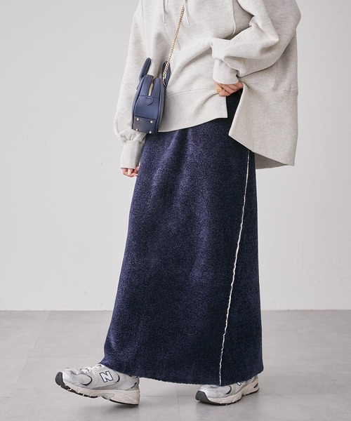 CIAOPANIC TYPY（チャオパニックティピー）の「モールヤーンWフェイスニットラインスカート（スカート・レディース・ネイビー/ブラウン/イエロー・ONE SIZE）」の18枚目の写真