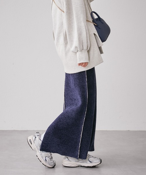 CIAOPANIC TYPY（チャオパニックティピー）の「モールヤーンWフェイスニットラインスカート（スカート・レディース・ネイビー/ブラウン/イエロー・ONE SIZE）」の21枚目の写真