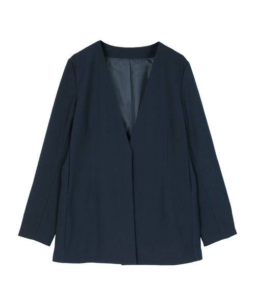 UR'S（ユアーズ）の「ベーシックノーカラーVネックジャケット（ノーカラージャケット・レディース・グレイッシュベージュ/ダークネイビー/ブラック・M/L/S）」の14枚目の写真