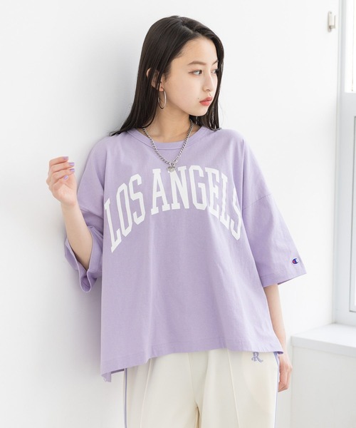 repipi armario（レピピ アルマリオ）の「【champion/チャンピオン×repipi】カレッジロゴワイドT（Tシャツ/カットソー・キッズ・パープル/アイボリー/オートミール/スミクロ/イエロー系/ブルーグリーン・SMALL/MEDIUM/LARGE）」の5枚目の写真