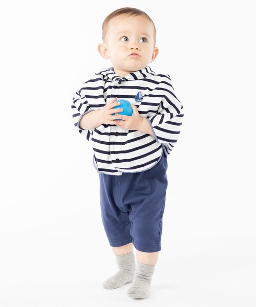 SHIPS(シップス)の「SHIPS KIDS:ボーダー リバーシブル マント(ポンチョ・キッズ・ベージュ/ライトブルー・ONE SIZE)」の4枚目の写真