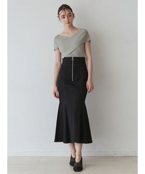 LAGUNAMOON（ラグナムーン）の「クロスリブニットプルオーバー（ニット/セーター・レディース・ブラック/ベージュ/ミント・FREE）」の6枚目の写真