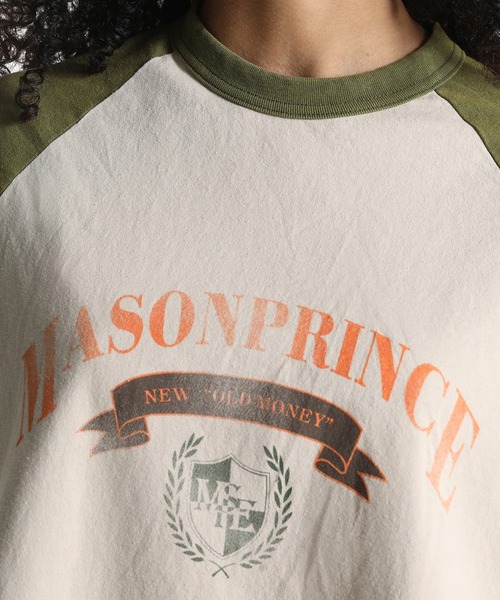 MASONPRINCE Tシャツ プリント ウォッシュド コットン 男女兼用 MASONPRINCE tシャツ オーバーサイズインク風ブランドロゴバック