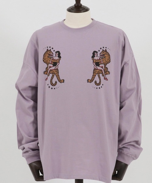 CAMBIO(カンビオ)の「mlt4261- タイガー×女性(タトゥー風デザイン)ビッグシルエットロンT(Tシャツ/カットソー・メンズ・パープル/グレー/ホワイト・S/XL/M/L)」の16枚目の写真