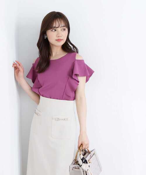 PROPORTION BODY DRESSING(プロポーションボディドレッシング)の「ラッフルオープンショルダーニット / 1213170501(ニット/セーター・レディース・ベージュ/ピンク/オフホワイト/ブルー/ライトグリーン・MEDIUM/SMALL)」の20枚目の写真