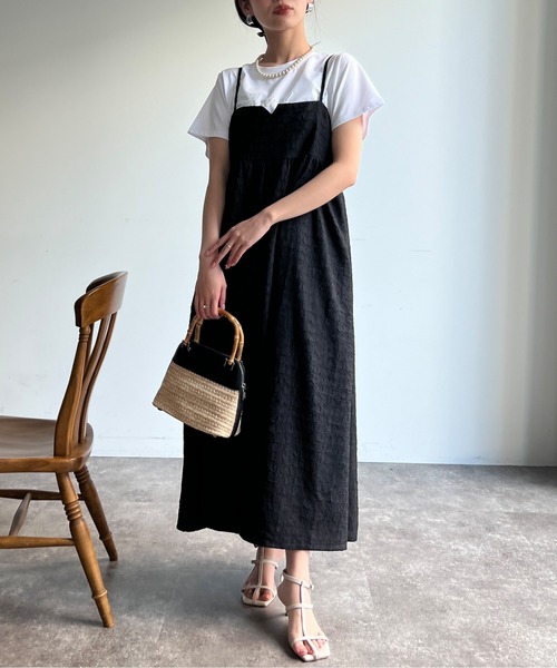treat ürself バッグジャガードキャミワンピース　ブラック Chez toi（シェトワ）の「ジャガードキャミワンピース（ワンピース