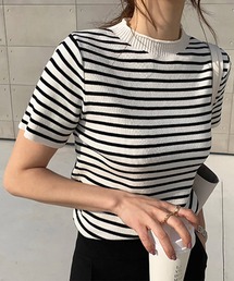 ボーダー半袖ニットソー