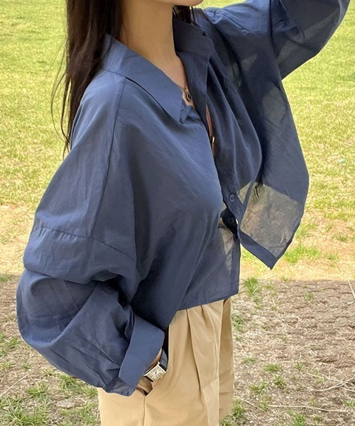 BEIDELLI（ベイデリー）の「[BELLIDE MADE] クロップシアールーズフィットシャツ（シャツ/ブラウス・レディース・イエロー/ネイビー/ホワイト/スカイブルー/ローズ/チャコールグレー・FREE）」の5枚目の写真