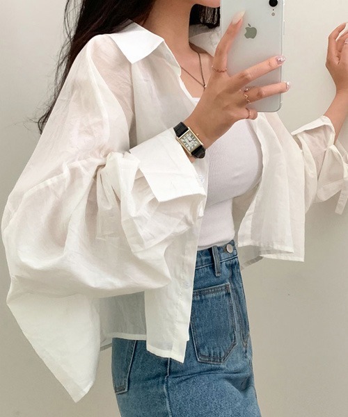 BEIDELLI（ベイデリー）の「[BELLIDE MADE] クロップシアールーズフィットシャツ（シャツ/ブラウス・レディース・イエロー/ネイビー/ホワイト/スカイブルー/ローズ/チャコールグレー・FREE）」の2枚目の写真