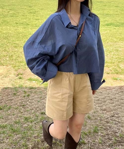 BEIDELLI（ベイデリー）の「[BELLIDE MADE] クロップシアールーズフィットシャツ（シャツ/ブラウス・レディース・イエロー/ネイビー/ホワイト/スカイブルー/ローズ/チャコールグレー・FREE）」の13枚目の写真