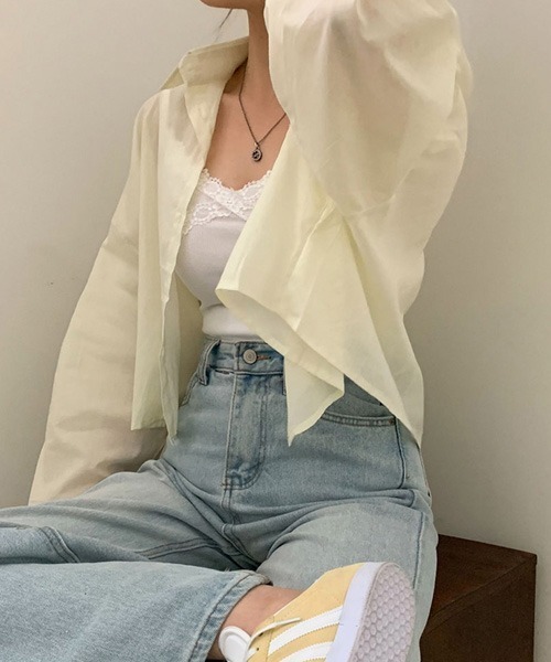 BEIDELLI（ベイデリー）の「[BELLIDE MADE] クロップシアールーズフィットシャツ（シャツ/ブラウス・レディース・イエロー/ネイビー/ホワイト/スカイブルー/ローズ/チャコールグレー・FREE）」の14枚目の写真