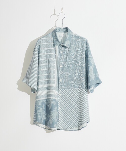 tk.TAKEO KIKUCHI（ティーケータケオキクチ）の「◆パッチワーク柄 半袖シャツ（シャツ/ブラウス・メンズ・ネイビー系9/ブラック系4/ホワイト系7・02/03/01）」の2枚目の写真