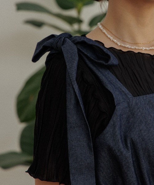 flower(フラワー)の「ショルダーリボンワンピース(ワンピース・レディース・ブルー/ネイビー・FREE)」の7枚目の写真